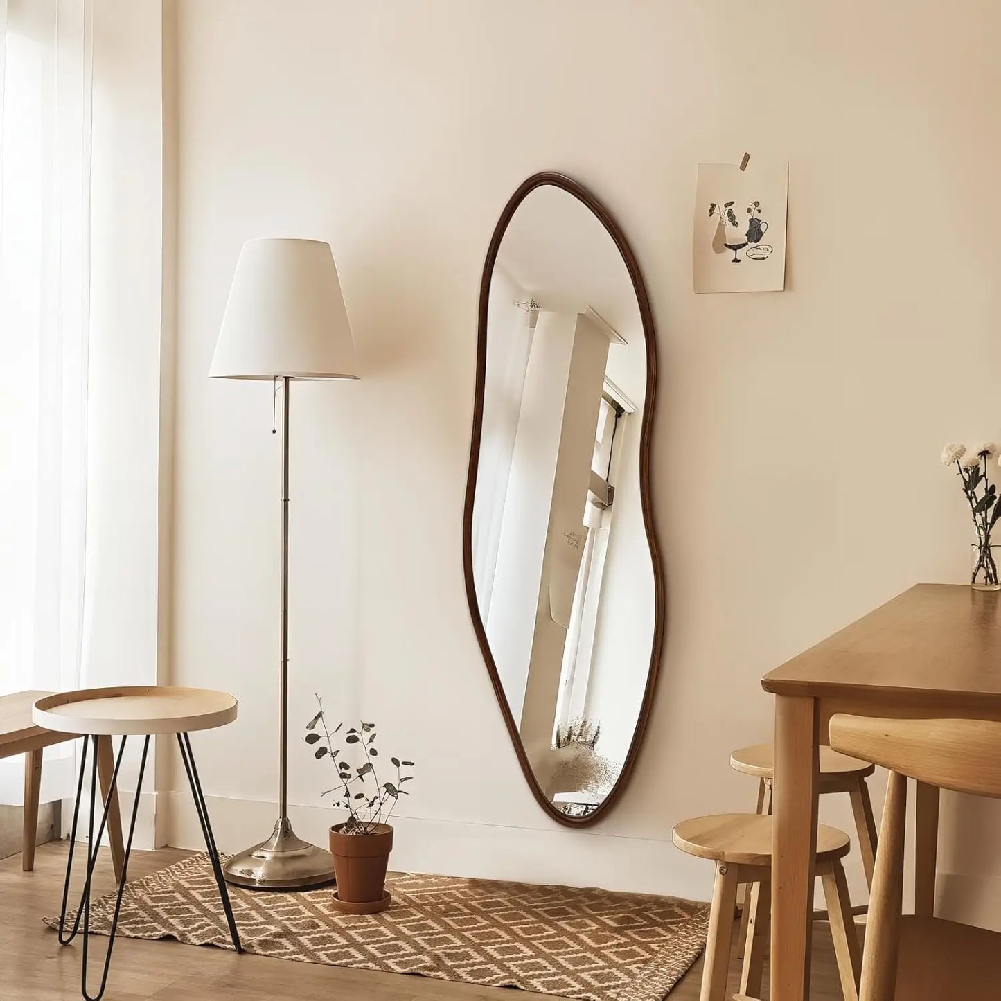 Irregular Wooden Mirror Farmhouse Asymmetrical Wall Mirror