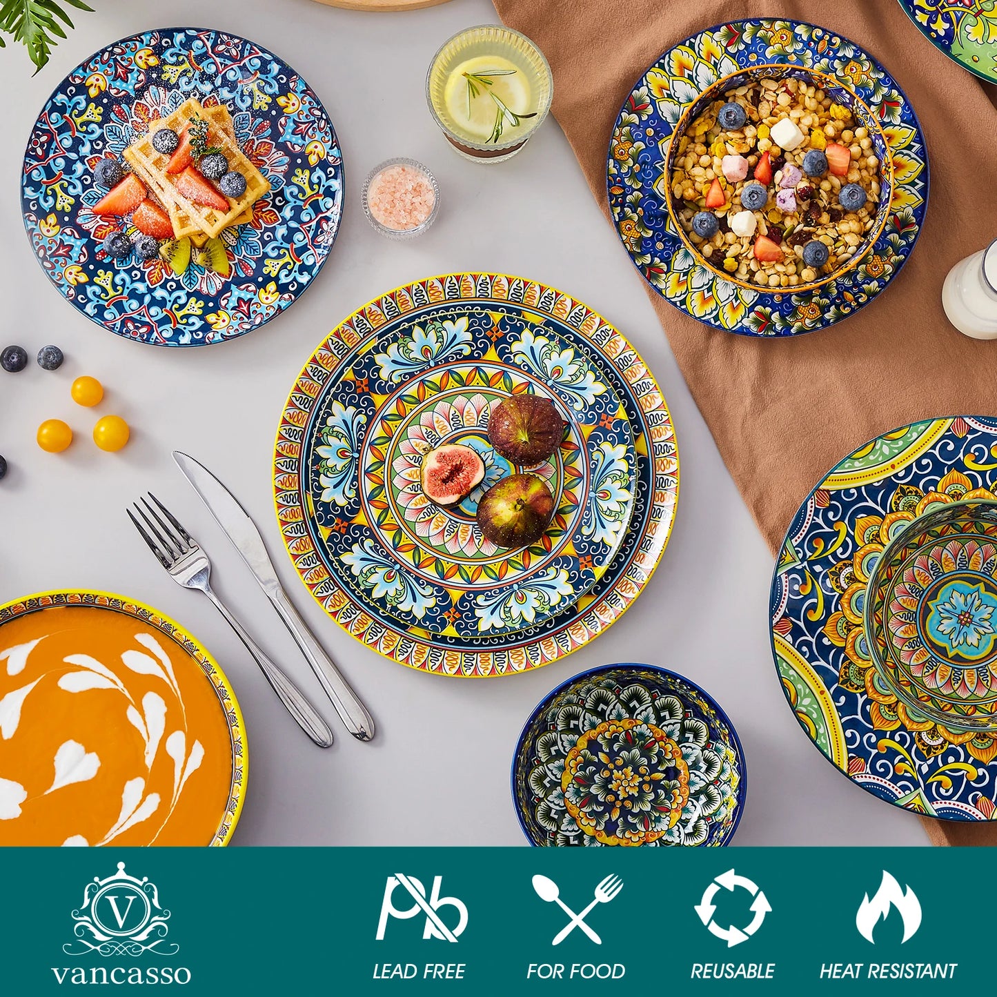 MALACASA Bohemian Porcelain Dinnerware Set