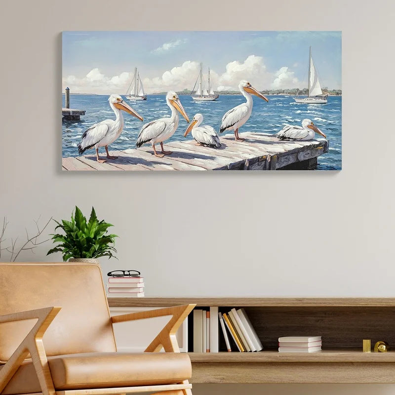 Beach Seagull Seascape Canvas Art Print For Coastal Living Rooms