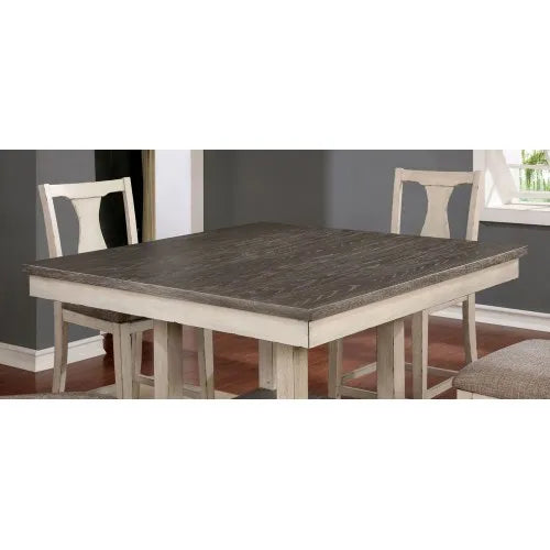 Rustic Plank Design Dining Set With Padded Chairs And Shelf