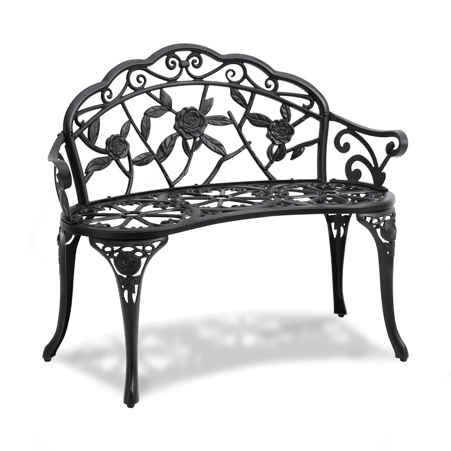 SucceBuy Outdoor Bench Wood Metal Garden Bench Durable