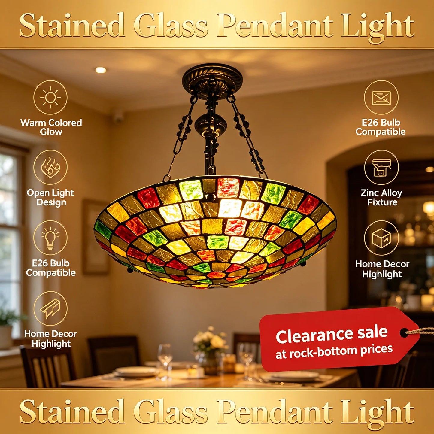 Antique Stained Glass Tiffany Pendant Light 5 Light Fixture E26