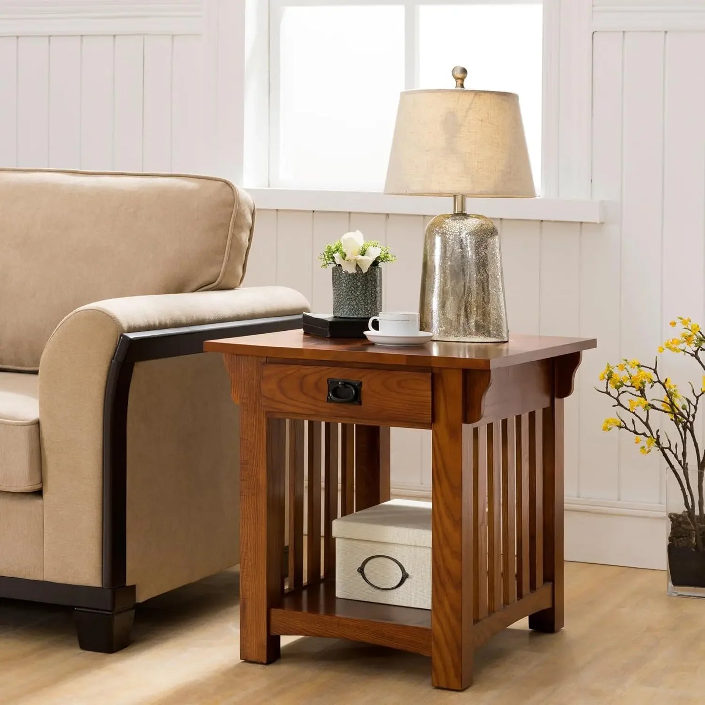 Mission Impeccable End Table Solid Wood Drawer Shelf Craftsman Style