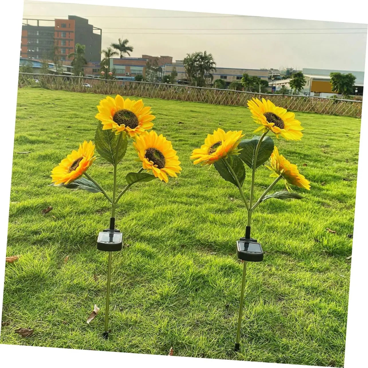 Solar Sunflower Garden Stake Lights 3-Head Waterproof Outdoor LED