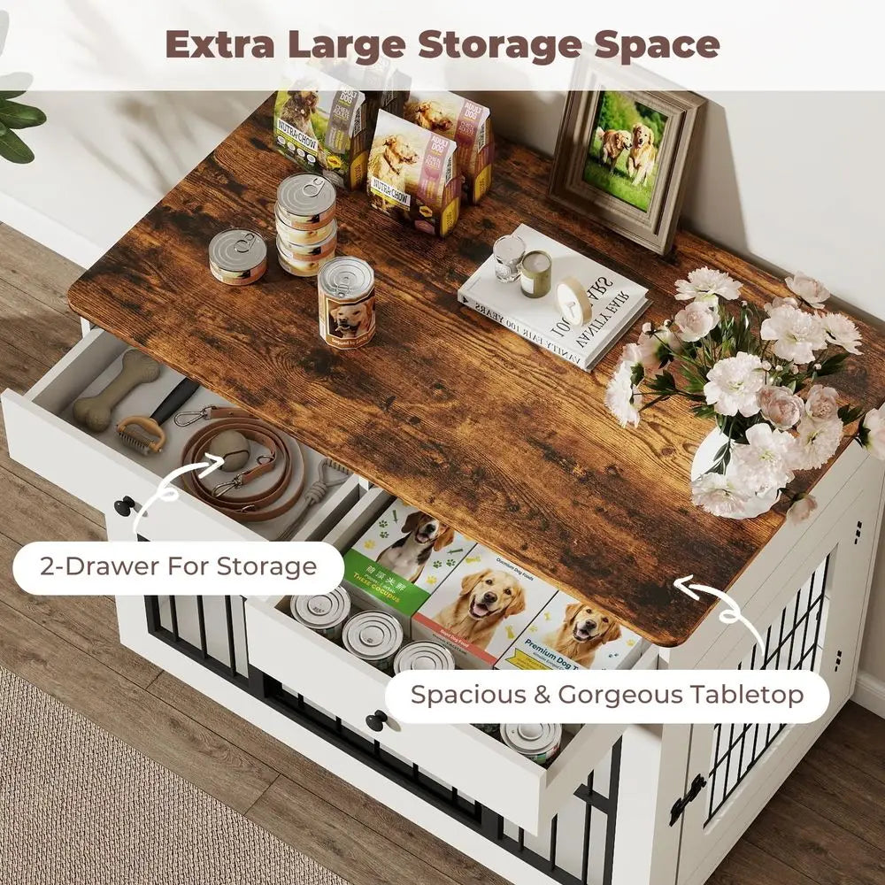 Premium Wooden Dog Crate Furniture With Drawers End Table