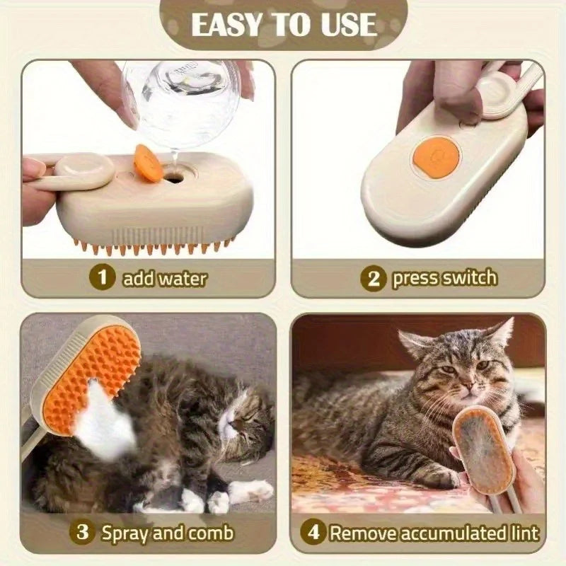 Pet Steam Grooming Brush With Massage Spray For Pets