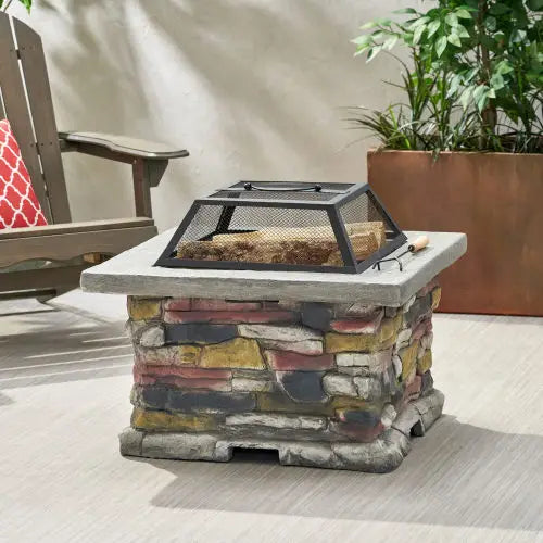 Concrete Wood Burning Outdoor Fire Pit Table With Lid