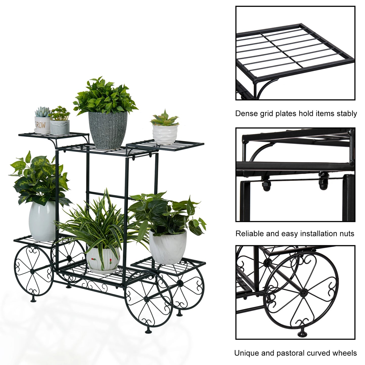 Wisfor Six Tier Metal Garden Cart Plant Pot Display Rack