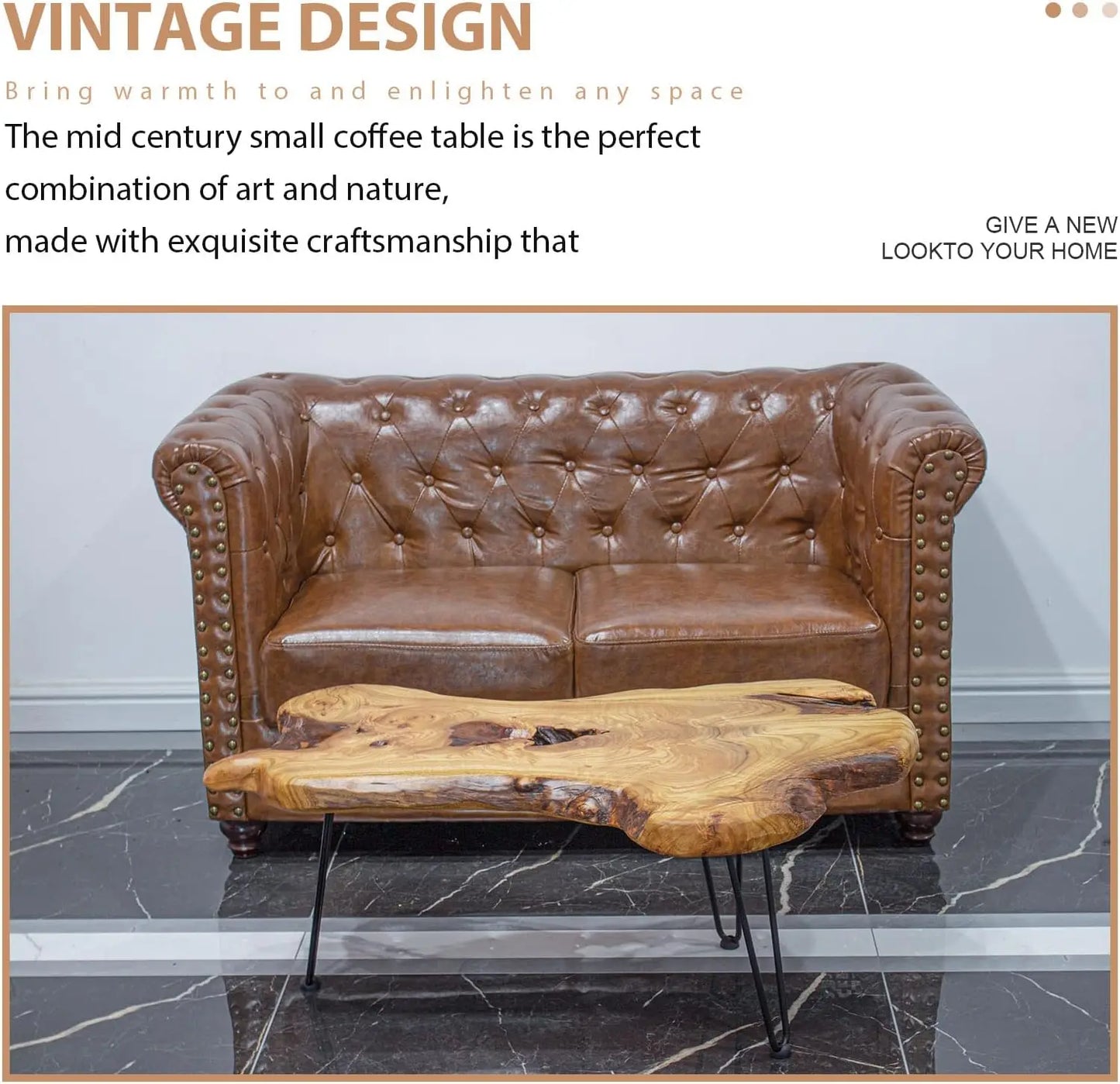 Handcrafted Edge Coffee Table With Hairpin Legs For Living Room