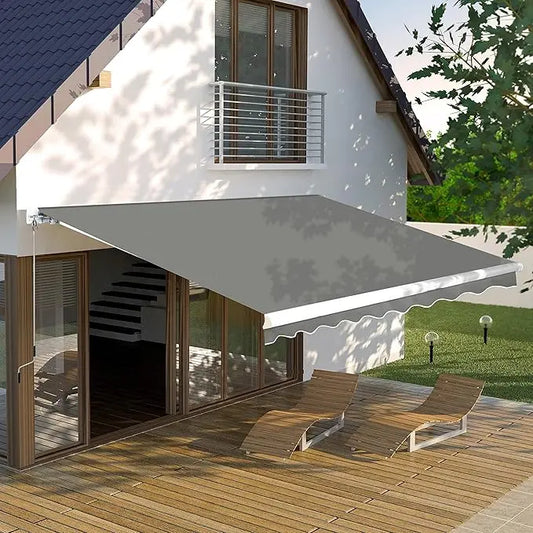 NONECN Manual Retractable Patio Awning With Crank Canopy For Deck