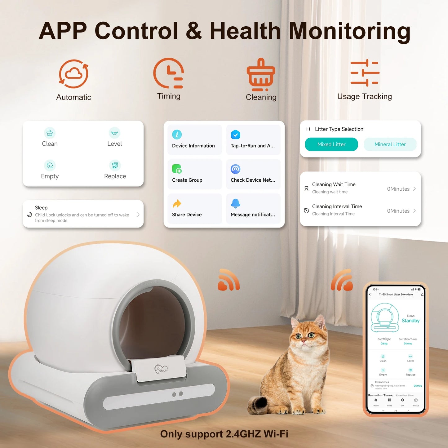 DOEL Self Cleaning Cat Litter Box With App Control 2 4G WiFi