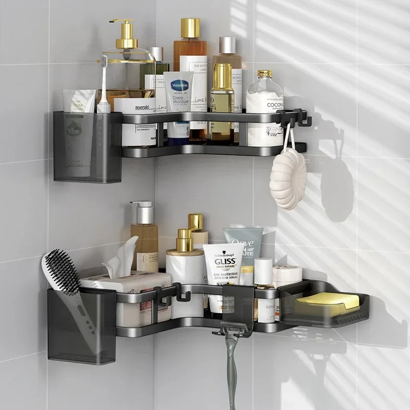 6-Piece Double-Layer Stainless Steel Corner Shelf No-Drill Wall Mount