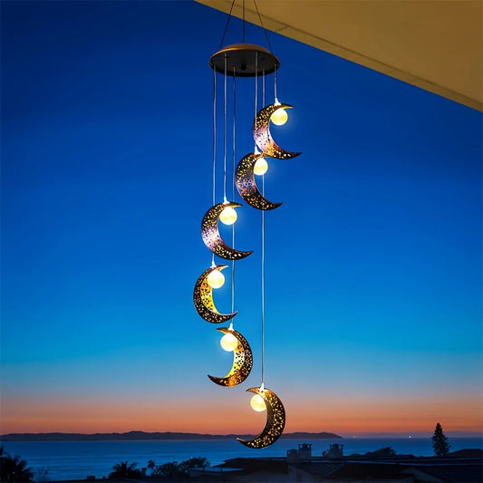 Solar Powered Moon Wind Chime Light Outdoor Waterproof Garden Decor