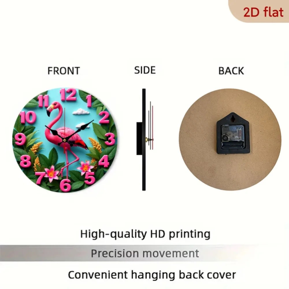 XMSJ Nursery Wall Clock Flamingo Tropical Garden Decor