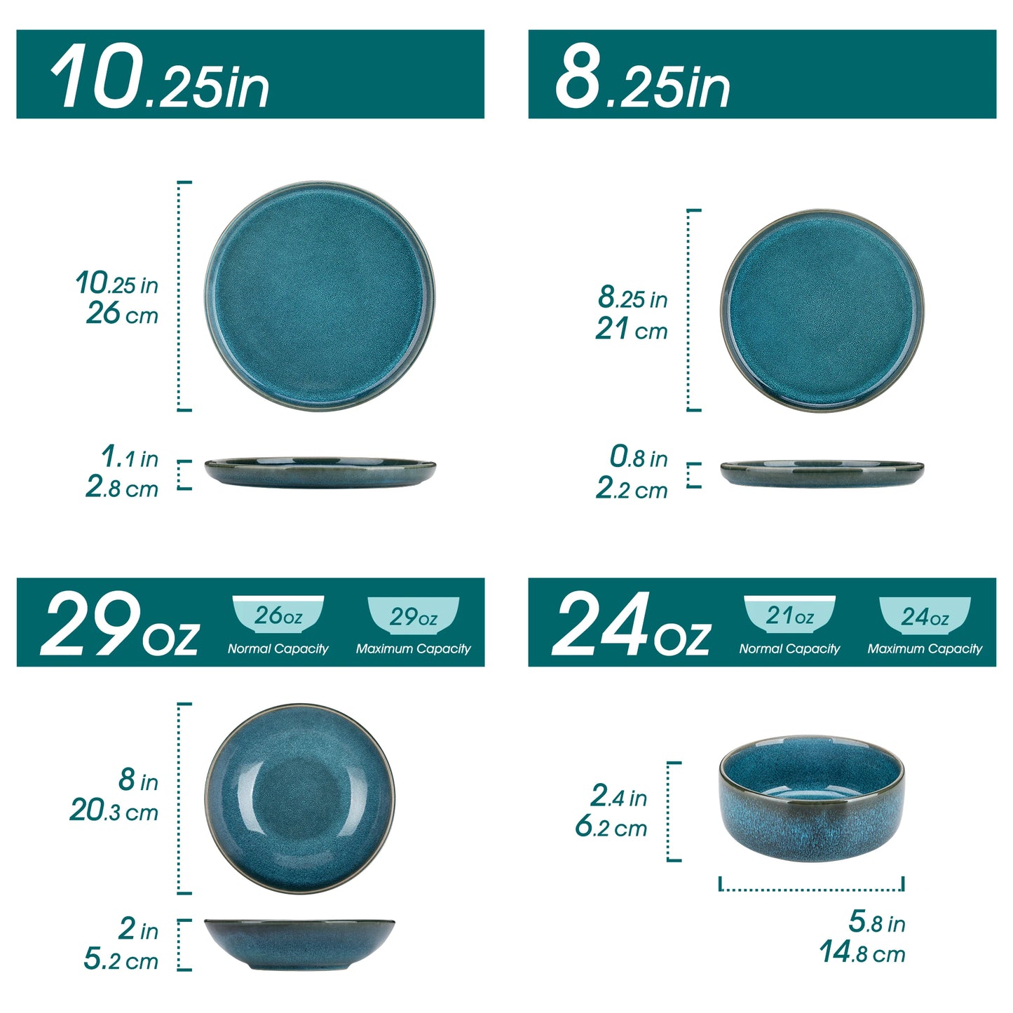 MALACASA Reactive Glaze Ceramic Dinner Set For 4 Family Tableware