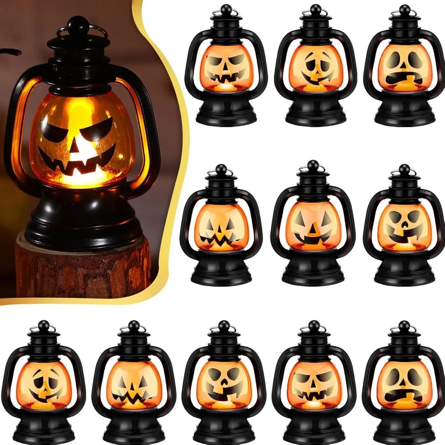 12 Pack Halloween Mini Pumpkin Lanterns With Flickering Candles