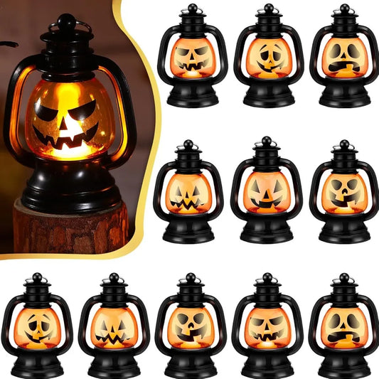 12 Pack Halloween Mini Pumpkin Lanterns With Flickering Candles