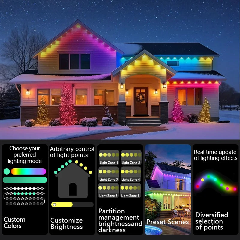 MIMIRGB Smart RGBIC Permanent Outdoor Lights With 75 Scene Modes