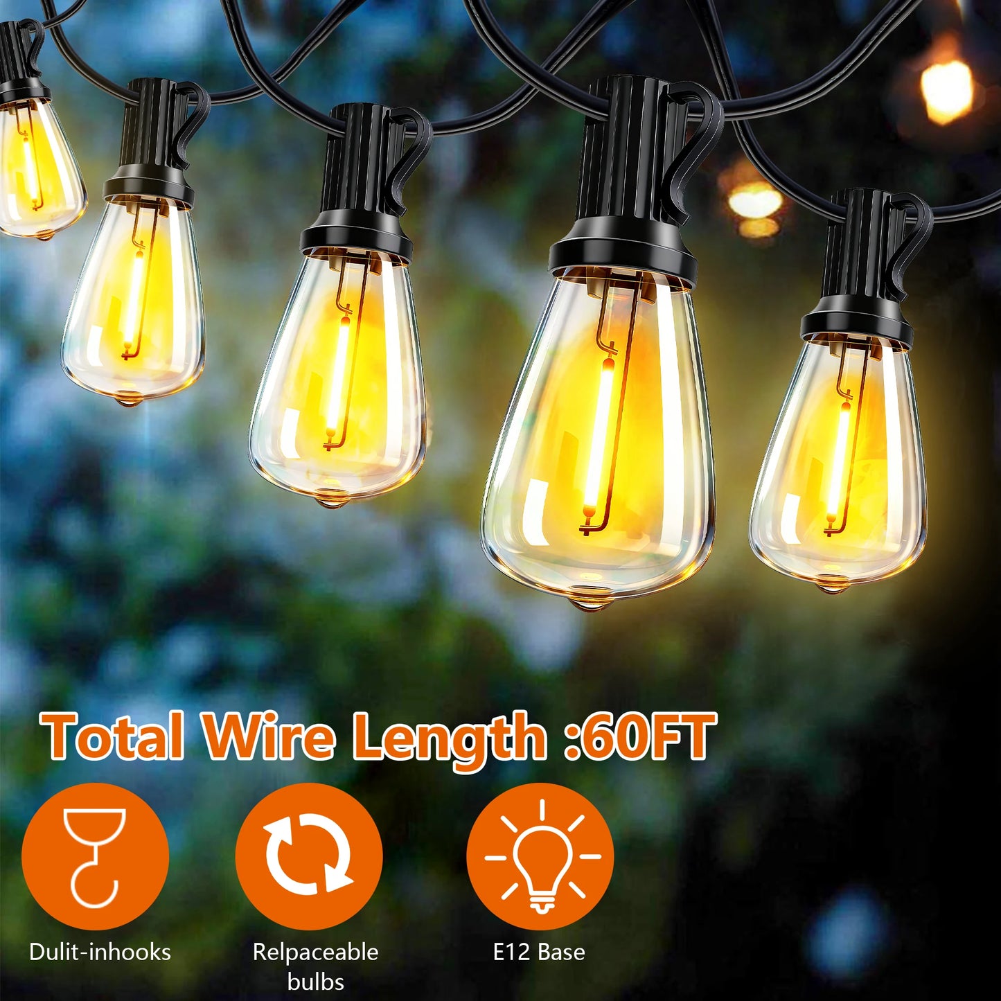 ARLGSITE Solar Outdoor String Lights IP65 Waterproof With Remote Dimming
