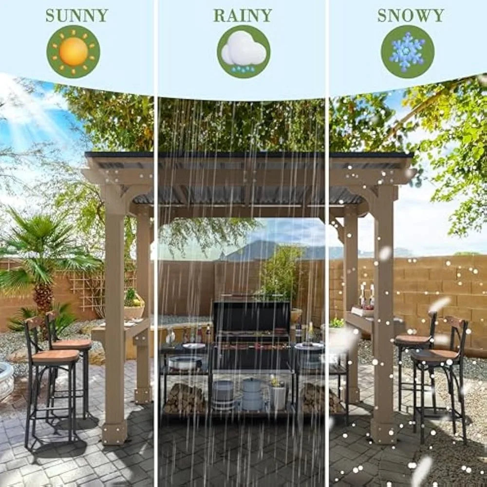 Wooden Grill Gazebo With Sloped Roof And Shelves