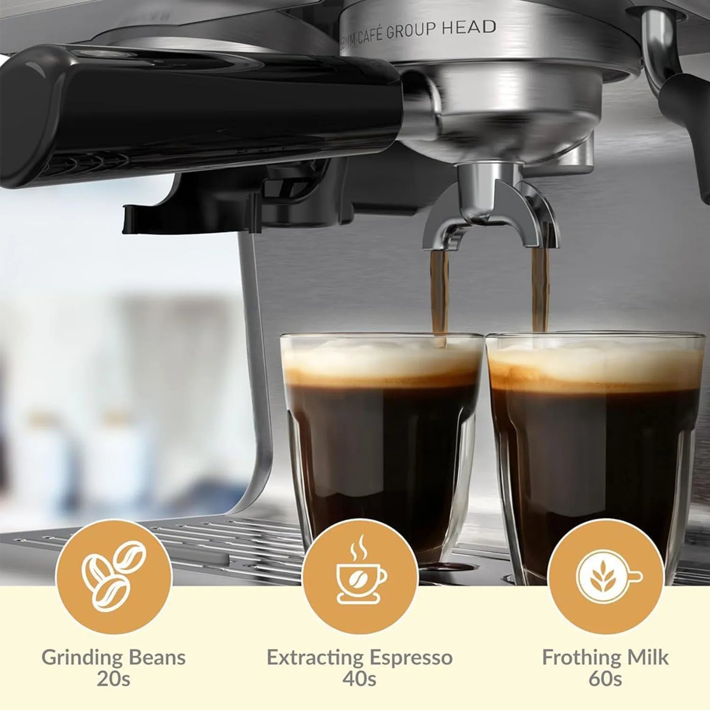 Acekool Espresso Machine With Grinder And 1450W 20 Bar Pump