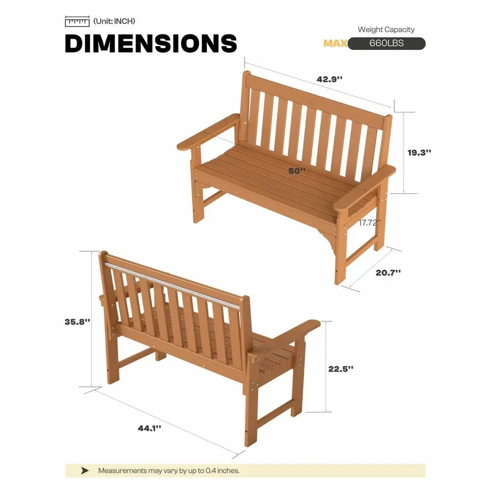 Adirondack Folding Bench All Weather HDPE Two Person Outdoor Seating