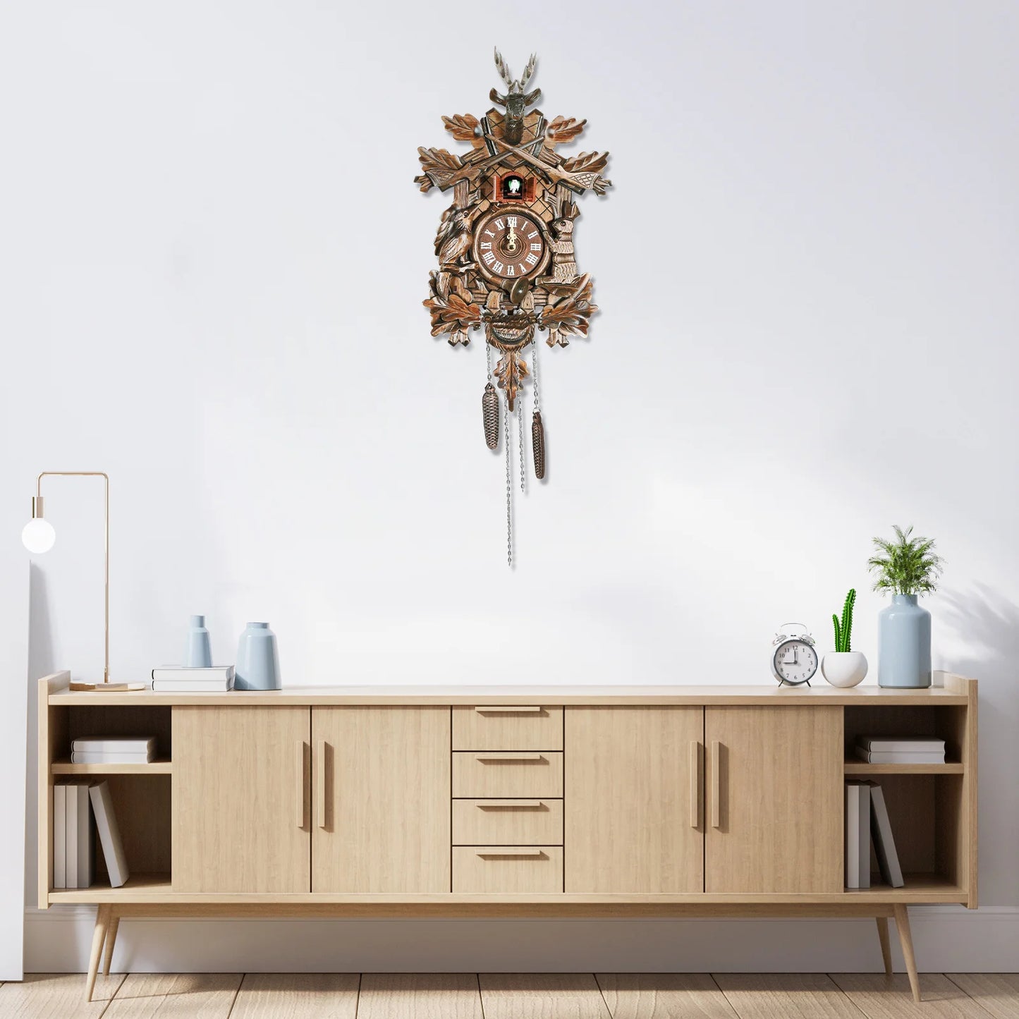 NONED Forest Nordic Cuckoo Wall Clock Wooden Retro Design