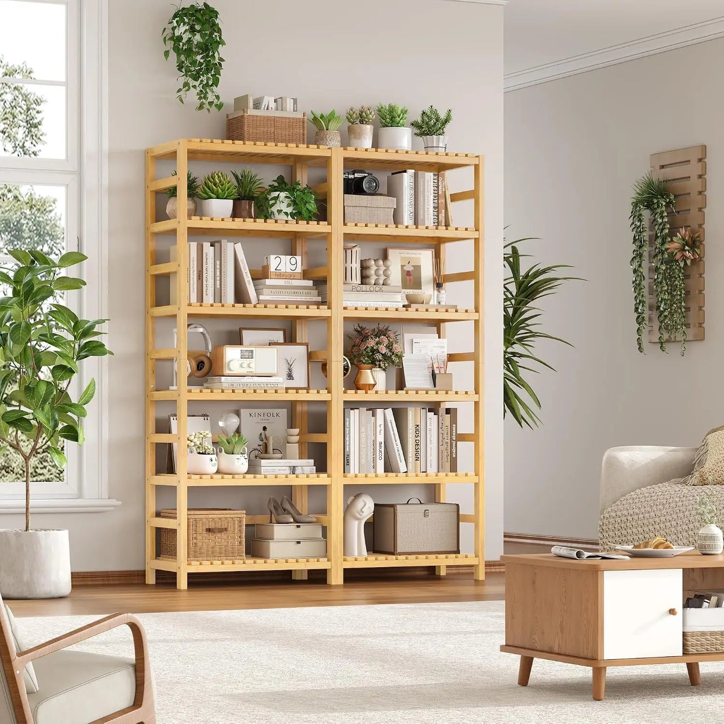 Six Tier Bamboo Shelf Freestanding Storage Unit For Home Office