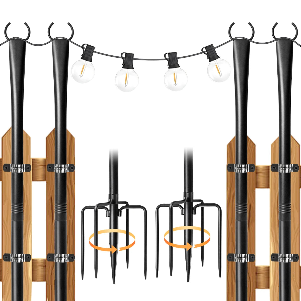 Aiopp Adjustable 2/4/6 Pack String Light Poles for Outdoor Garden