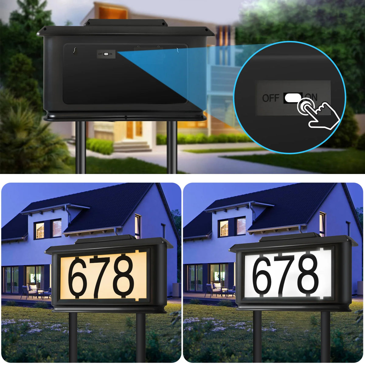 Solar Outdoor House Number Sign Light With Ground Stake