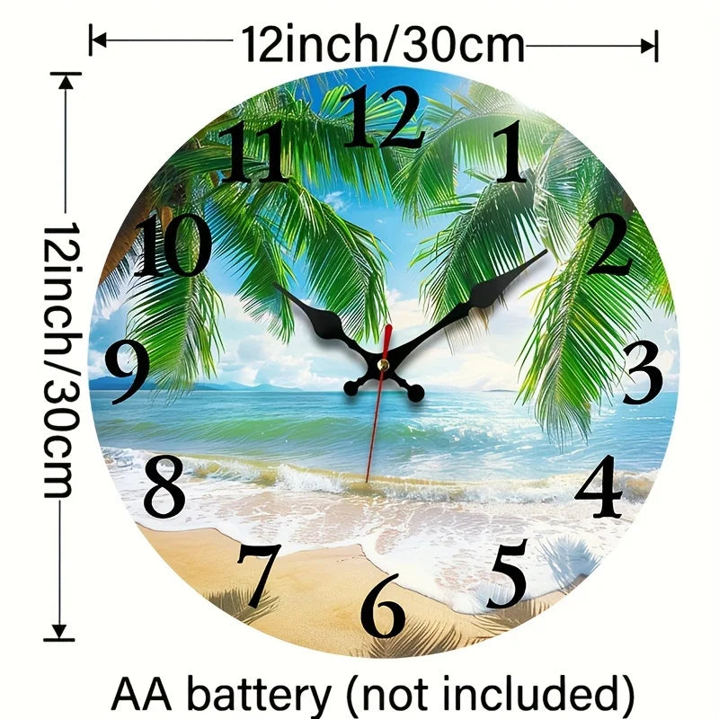 XMSJ Coastal Silent Quartz Wall Clock With Palm Tree Design