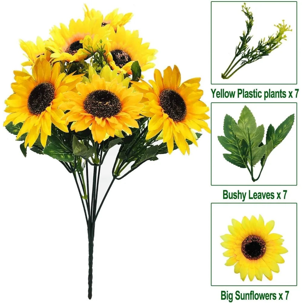 Sunflowers Artificial Flowers 28-Piece Outdoor Fall Decor Bouquet
