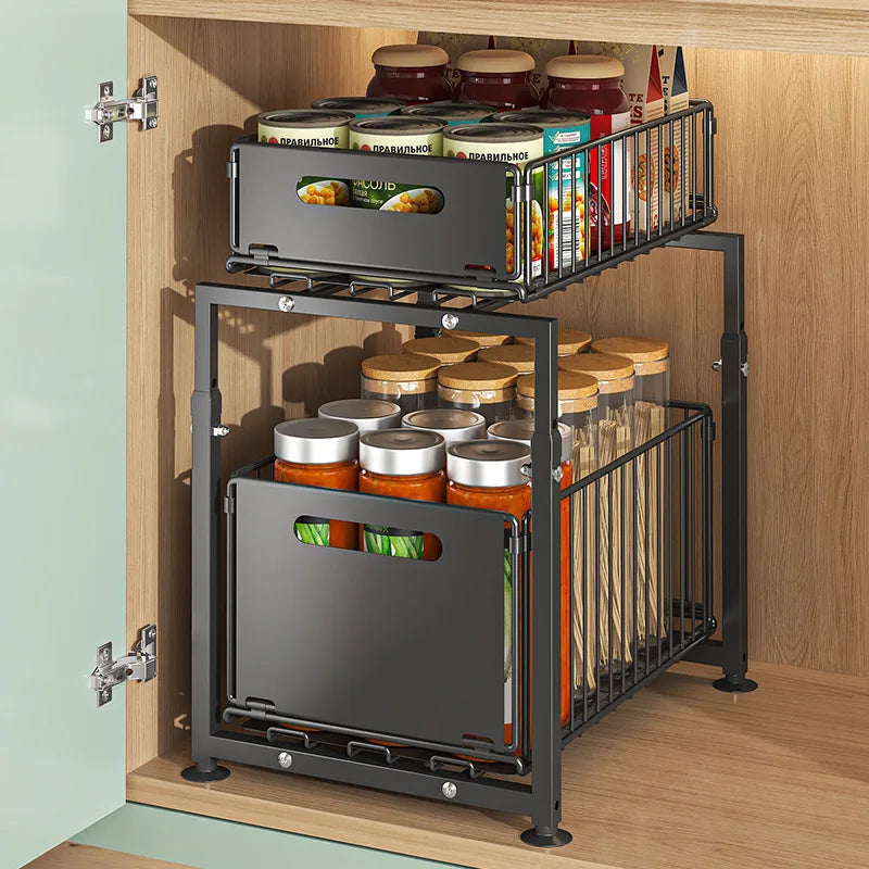 AEHOME 2 Tier Slide Out Cabinet Organizer For Under Sink