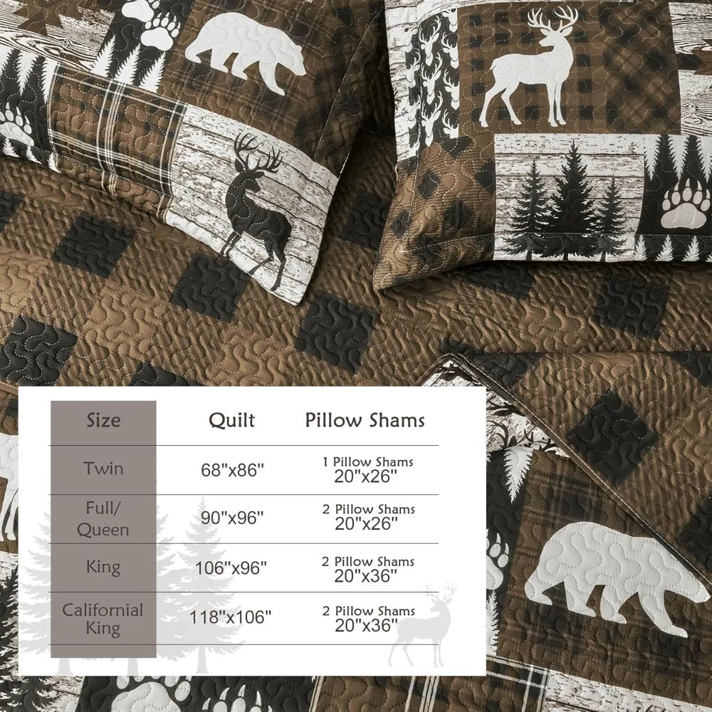 3 Piece Rustic Cabin Quilt Set Reversible Farmhouse Bedspread