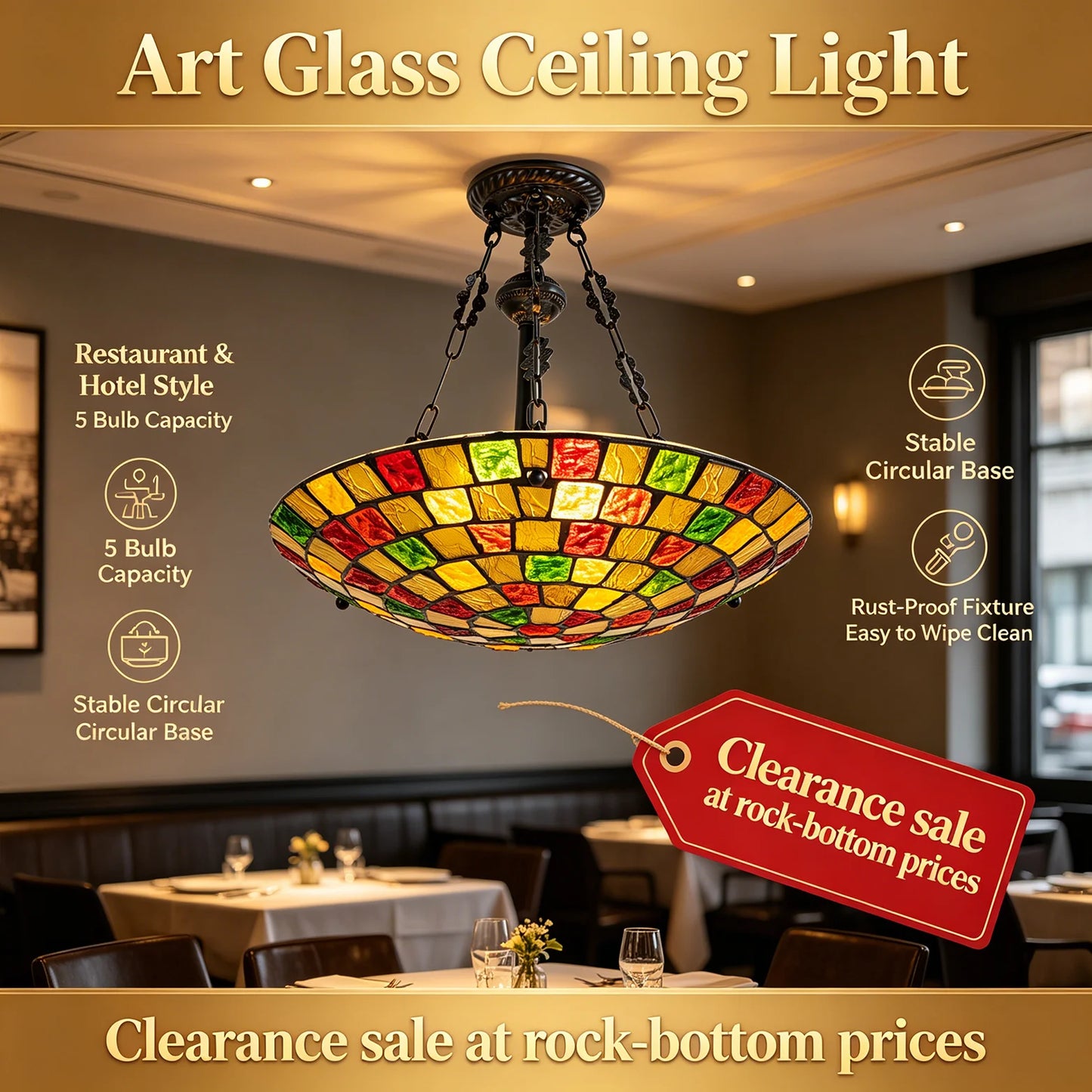 Antique Stained Glass Tiffany Pendant Light 5 Light Fixture E26