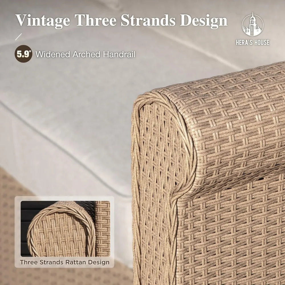 All Weather Wicker Outdoor Patio Conversation Set With Ottomans