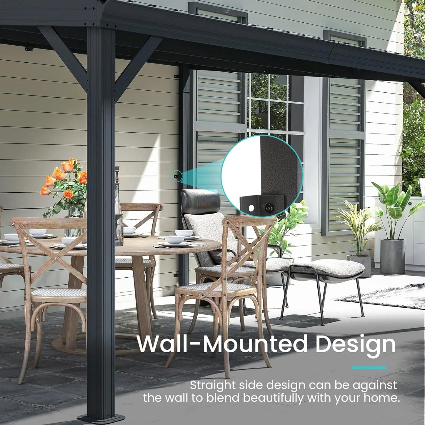 Domi Lean-To Gazebo With Wall Mount Drainage System Galvanized Roof