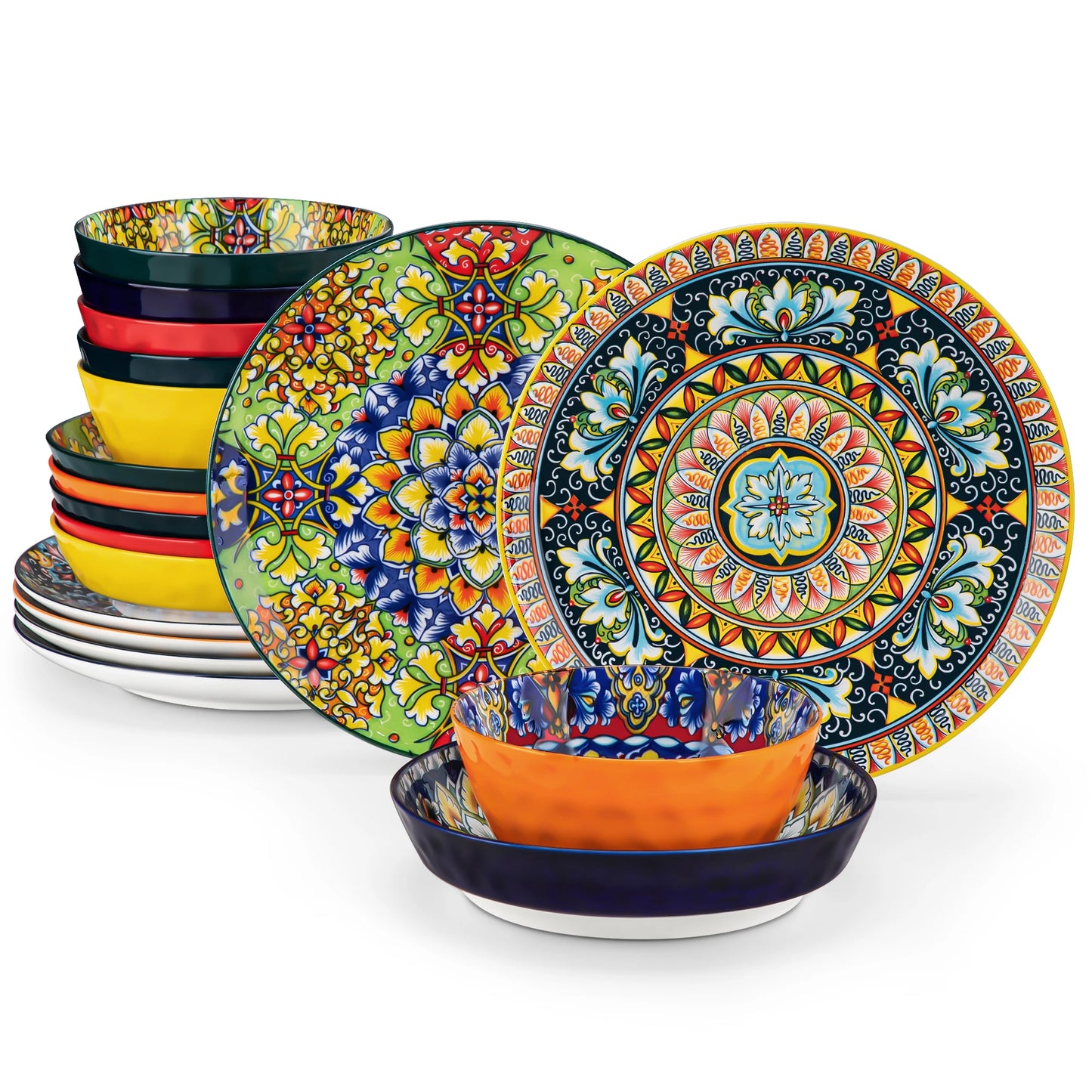 Malacasa Ceramic Dinnerware Set Bohemian Style For 6 People