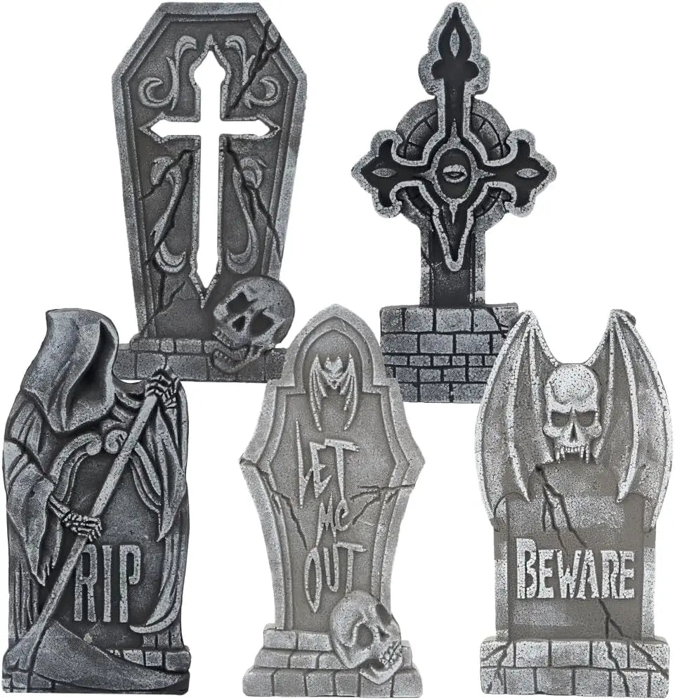 Halloween Outdoor Foam Tombstones Graveyard Headstones 5 Pack With Stakes