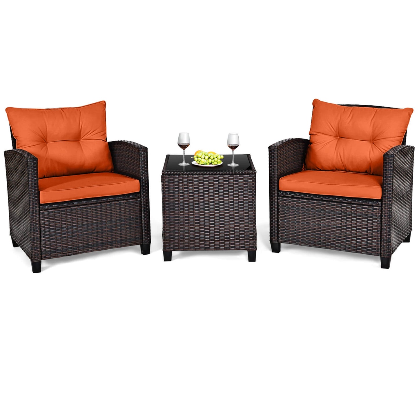 HOMASIS 3 Piece Outdoor Rattan Conversation Set Cushioned