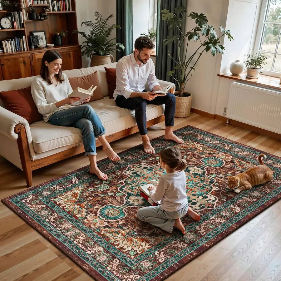 Christmas Boho Vintage Area Rug Machine Washable Low Pile Carpet