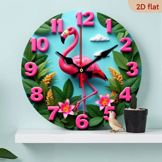 XMSJ Nursery Wall Clock Flamingo Tropical Garden Decor