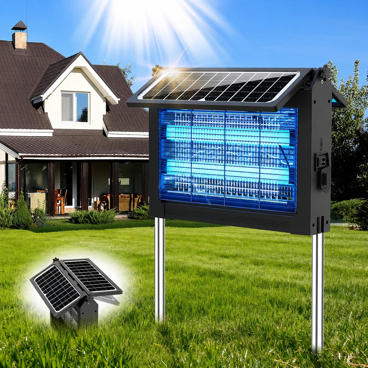 Solar Bug Zapper Outdoor 4500V Mosquito Trap USB Charging IPX5