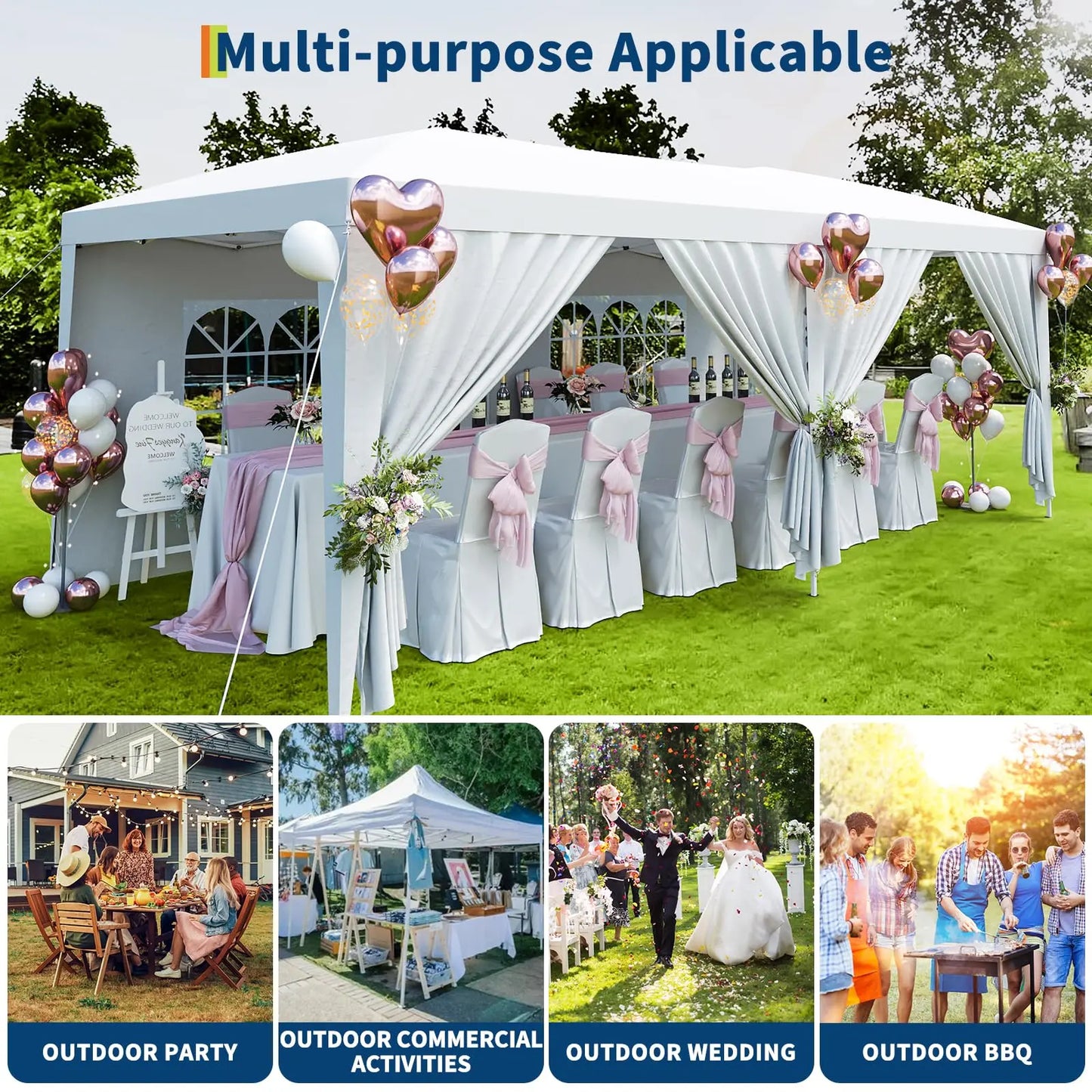 Heavy Duty Pop Up Canopy Tent With Six Removable Sidewalls