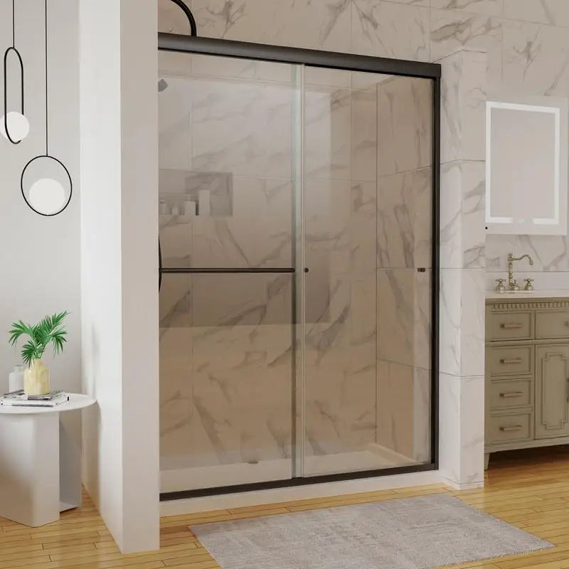 Sliding Shower Door With Matte Frame And Clear Glass