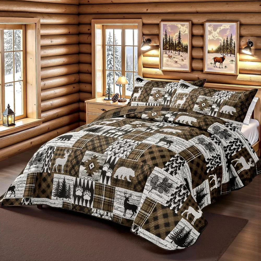 3 Piece Rustic Cabin Quilt Set Reversible Farmhouse Bedspread