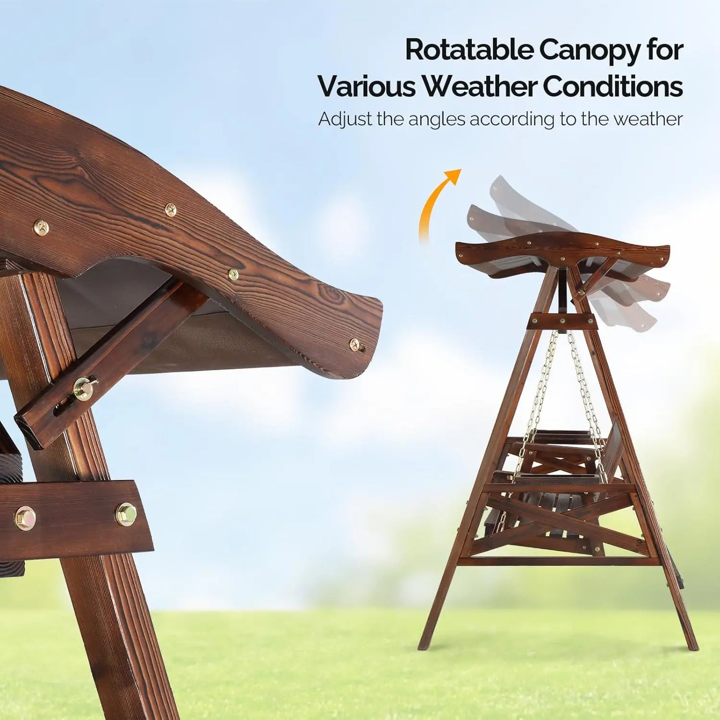 HUANZHUANG Waterproof Outdoor Porch Swing With Canopy Stand Cup Holder
