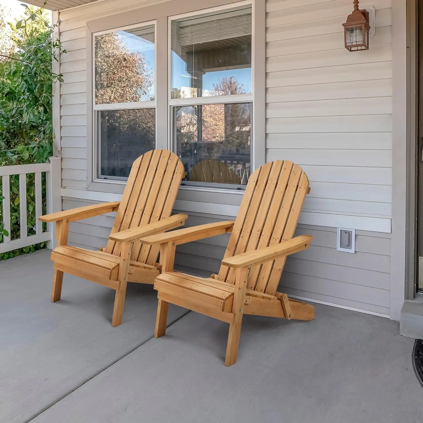 Folding Adirondack Chair Set Outdoor Weather Resistant Wood