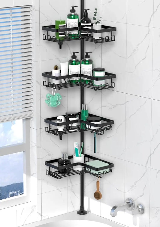 Stainless Steel 4-Tier Shower Caddy Tension Pole For Bathroom