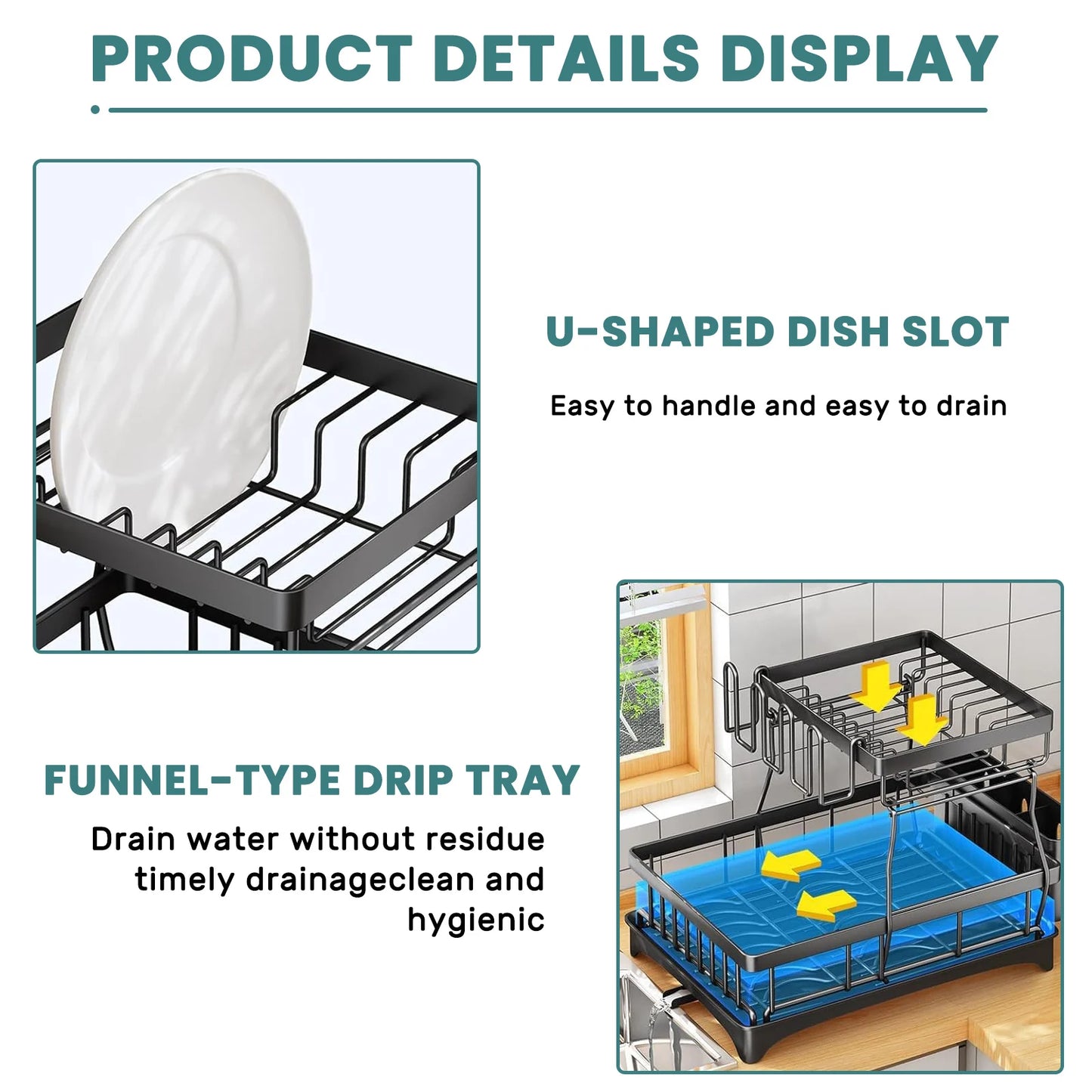 Two-Tier Dish Drying Rack For Kitchen Countertops Removable Large Capacity